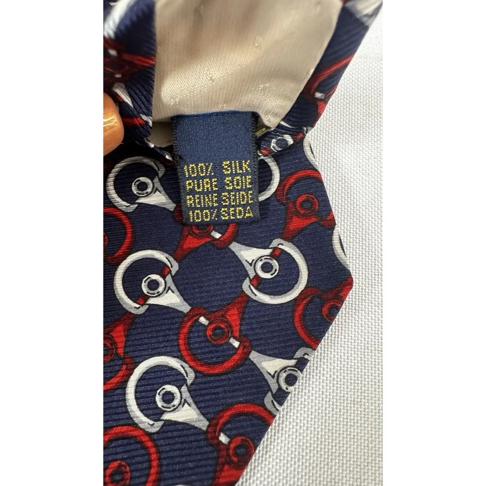 Cole Haan Navy Blue Red Silk Tie Equestrian Horse Bit Nautical Classic Prep 58